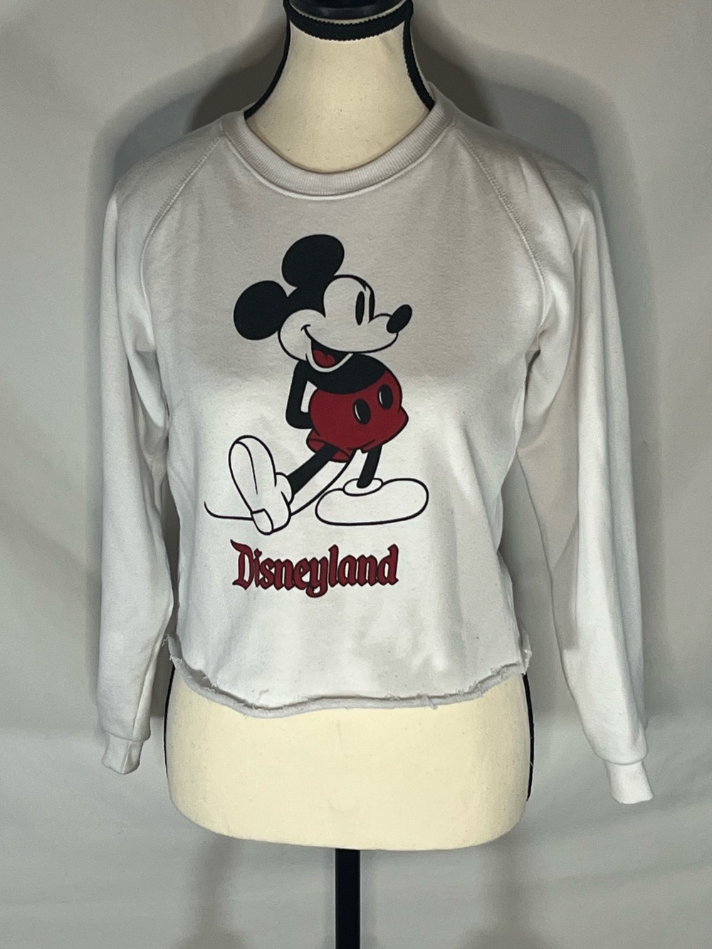 Disneyland Mickey Mouse Cropped Sweatshirt Raw Hem Pullover Youth 13 Adult Small